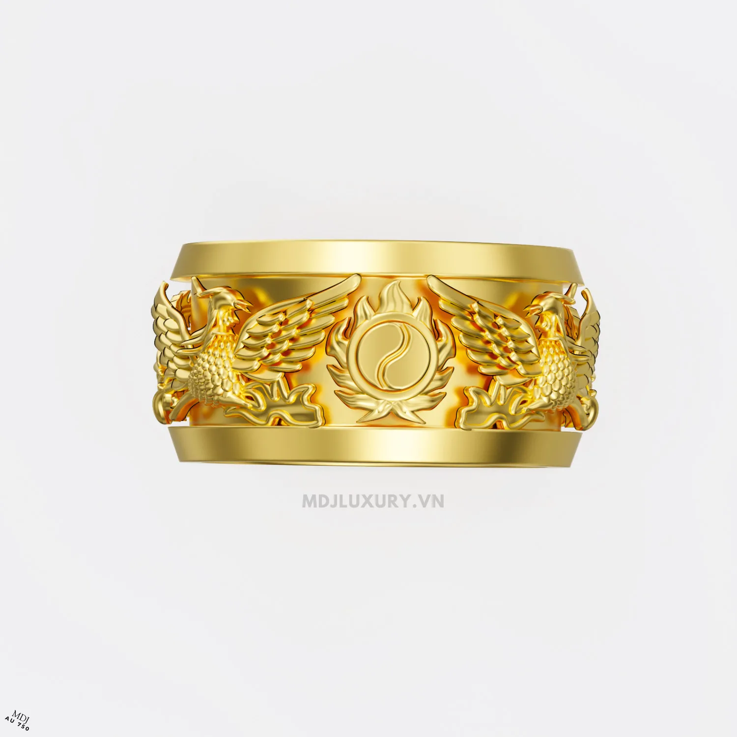 Nhẫn Nam Vàng 24K Vòng Xoáy Âm Dương Song Phượng- NN330