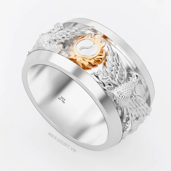 Nhẫn Nam Vàng 18K – 14K Vòng Xoáy Âm Song Phượng- NN330