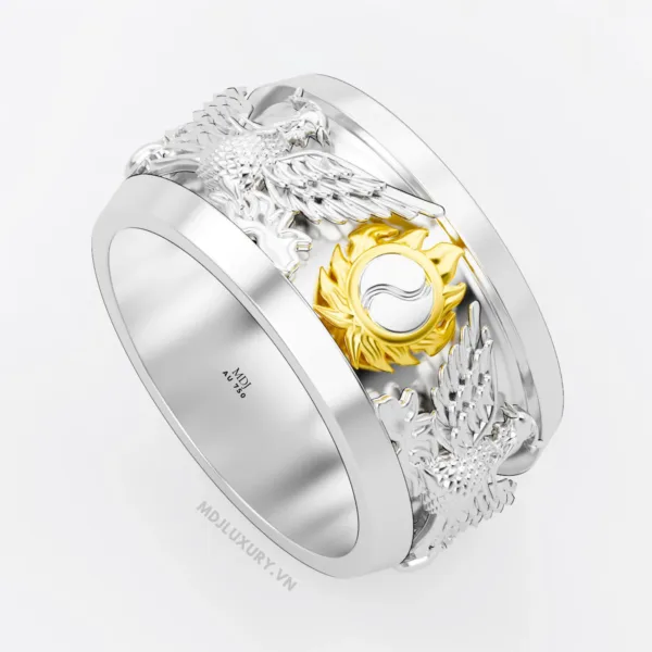 Nhẫn Nam Vàng 18K – 14K Vòng Xoáy Âm Song Phượng- NN330