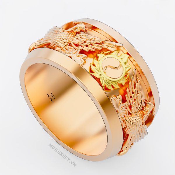 Nhẫn Nam Vàng 18K – 14K Vòng Xoáy Âm Song Phượng- NN330