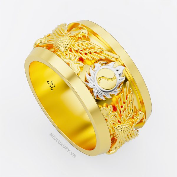 Nhẫn Nam Vàng 18K – 14K Vòng Xoáy Âm Song Phượng- NN330