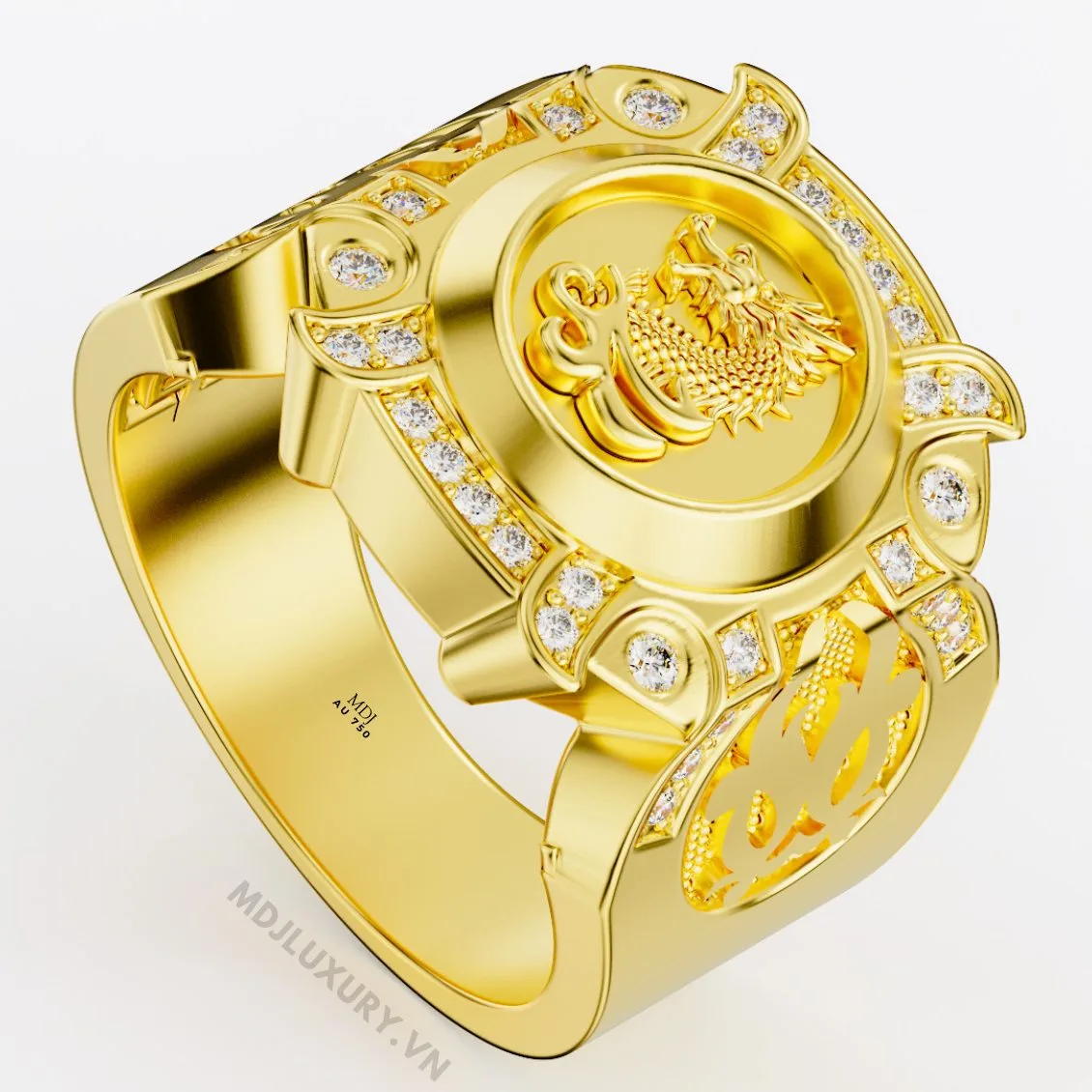 Nhẫn Nam Cao Cấp Mặt Rồng Vàng Tây 18K - NN337