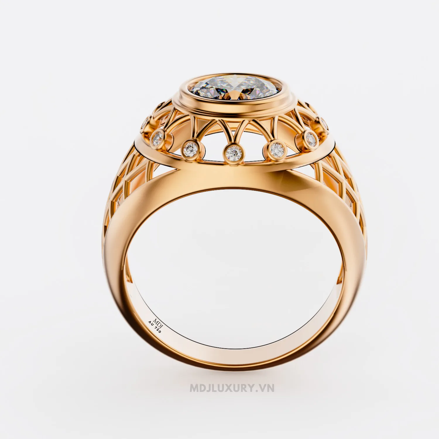Nhẫn Nam Cao Cấp Kim Cương Đá Chủ Ruby Vàng Tây 18K - NN341