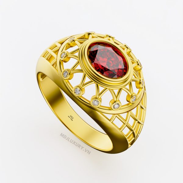 Nhẫn Nam Cao Cấp Kim Cương Đá Chủ Ruby Vàng Tây 18K - NN341