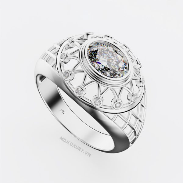 Nhẫn Nam Cao Cấp Kim Cương Đá Chủ Ruby Vàng Tây 18K - NN341