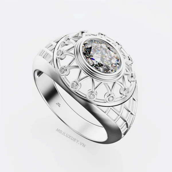 Nhẫn Nam Cao Cấp Kim Cương Đá Chủ Ruby Vàng Tây 18K - NN341