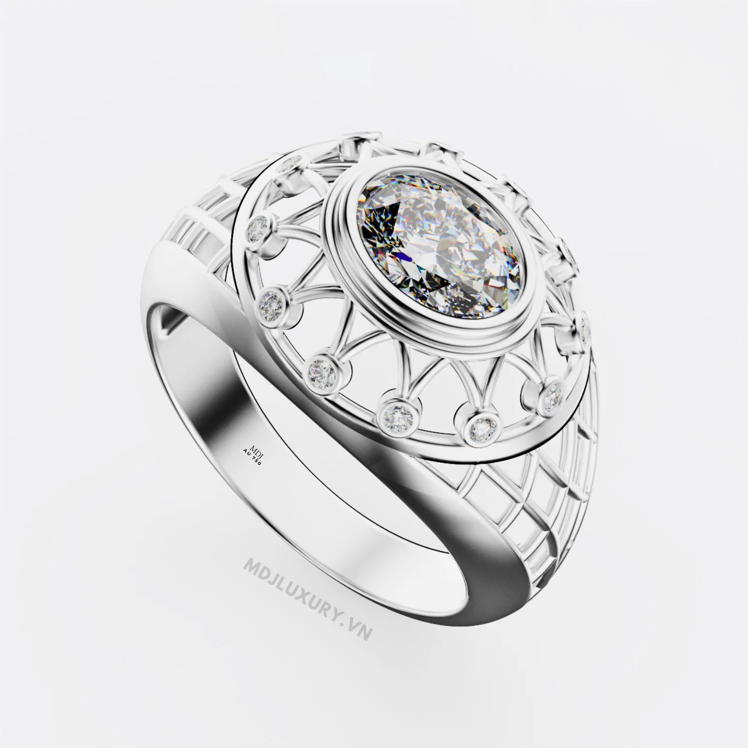 Nhẫn Nam Cao Cấp Kim Cương Đá Chủ Ruby Vàng Tây 18K - NN341