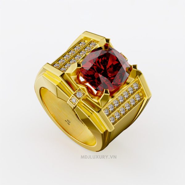Nhẫn Nam Cao Cấp Đá Chủ Ruby Vàng Tây 18K - NN343