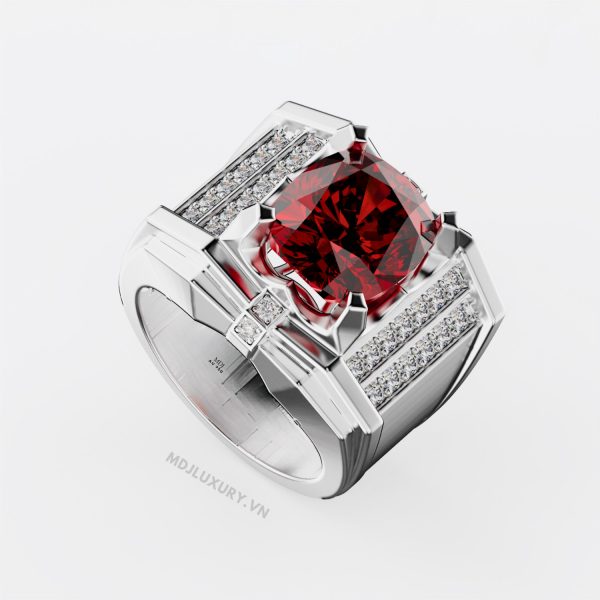 Nhẫn Nam Cao Cấp Đá Chủ Ruby Vàng Tây 18K - NN343