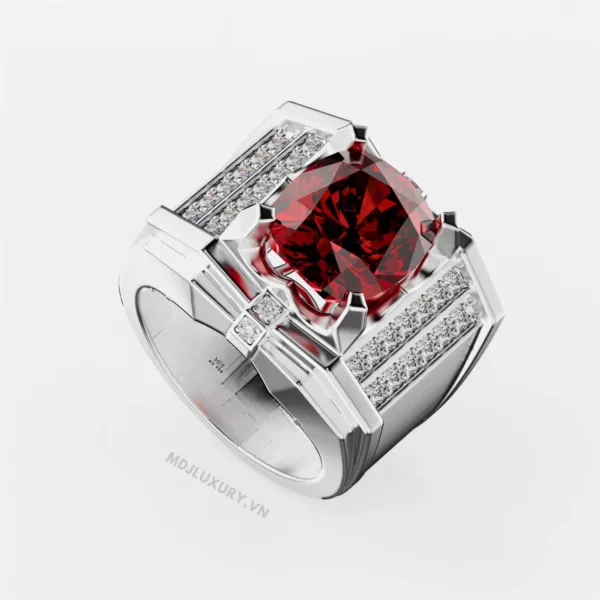 Nhẫn Nam Cao Cấp Đá Chủ Ruby Vàng Tây 18K - NN343
