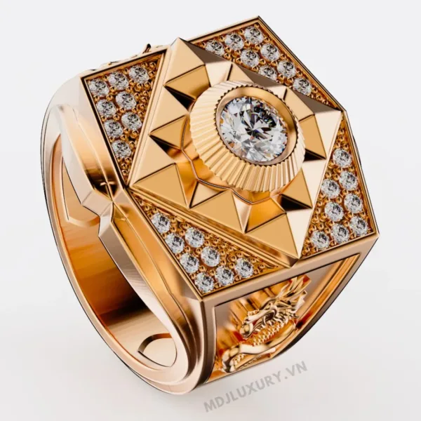 Nhẫn Nam Má Rồng Vàng 18K Đá Ruby Thiên Nhiên Cao Cấp - NN347
