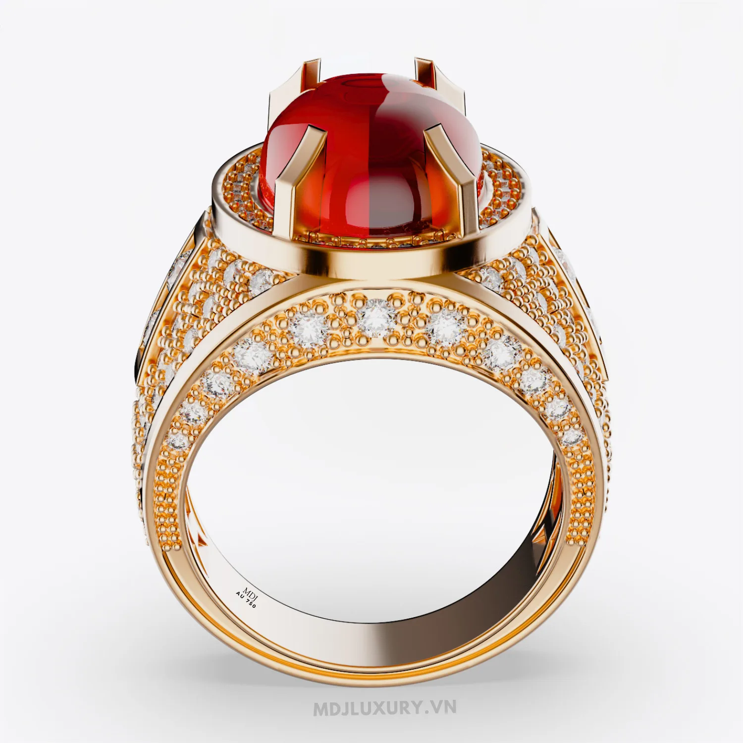 Nhẫn Nam Vàng 18K Cao Cấp MDJ Đá Ruby Sang trọng – NN354