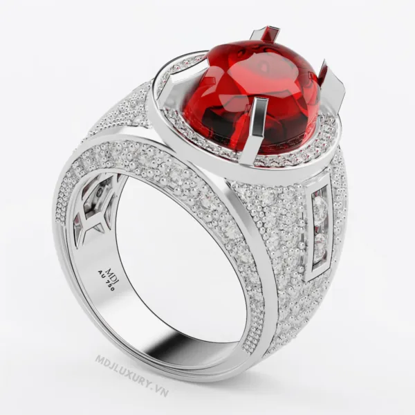 Nhẫn Nam Vàng 18K Cao Cấp MDJ Đá Ruby Sang trọng – NN354