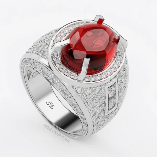 Nhẫn Nam Vàng 18K Cao Cấp MDJ Đá Ruby Sang trọng  – NN354