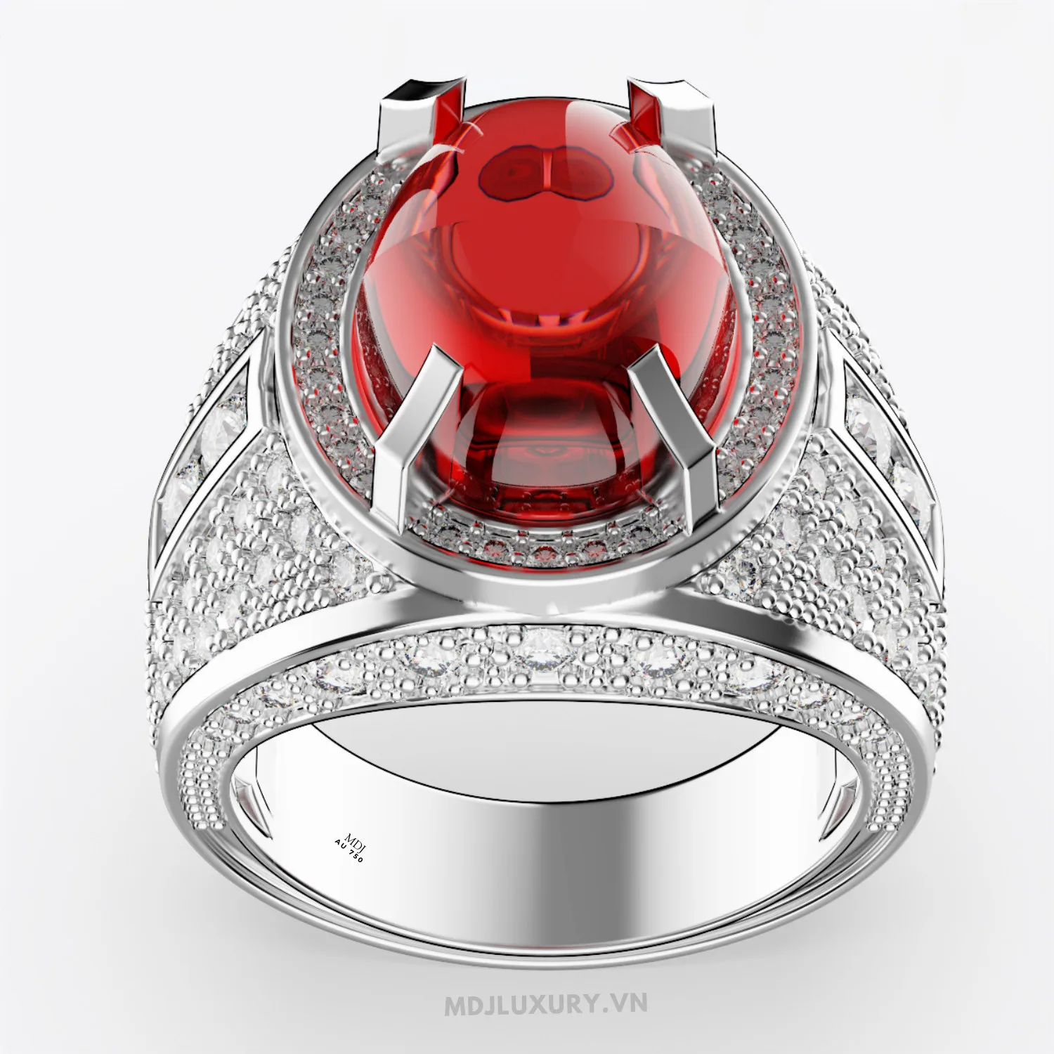 Nhẫn Nam Vàng 18K Cao Cấp MDJ Đá Ruby Sang trọng – NN354