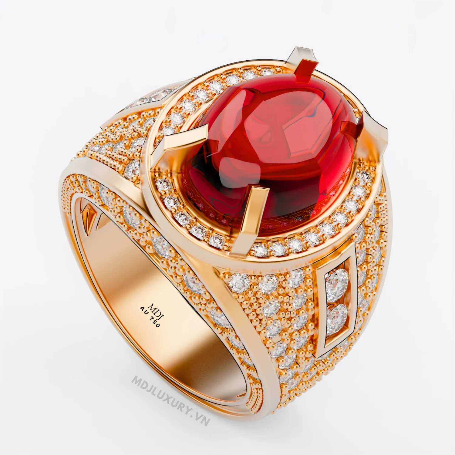 Nhẫn Nam Vàng 18K Cao Cấp MDJ Đá Ruby Sang trọng – NN354