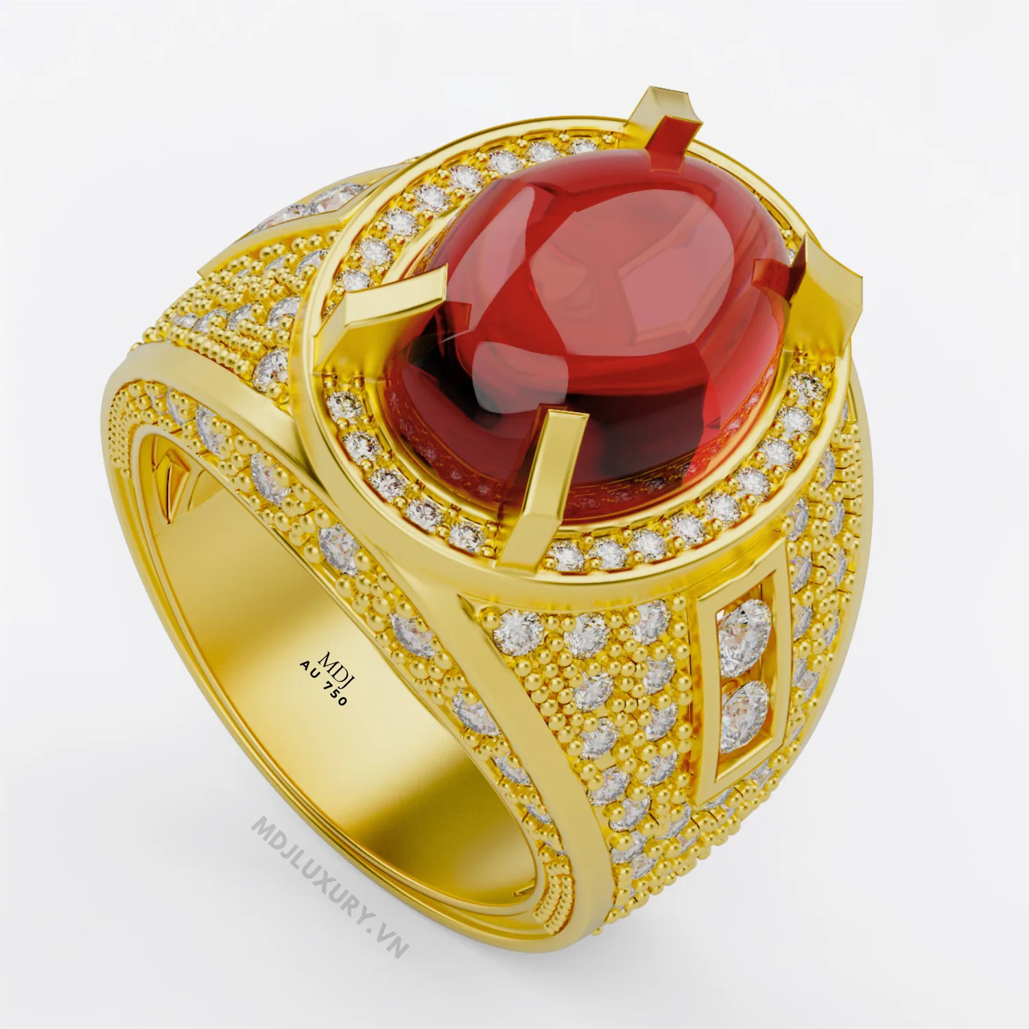 Nhẫn Nam Vàng 18K Cao Cấp MDJ Đá Ruby Sang trọng – NN354