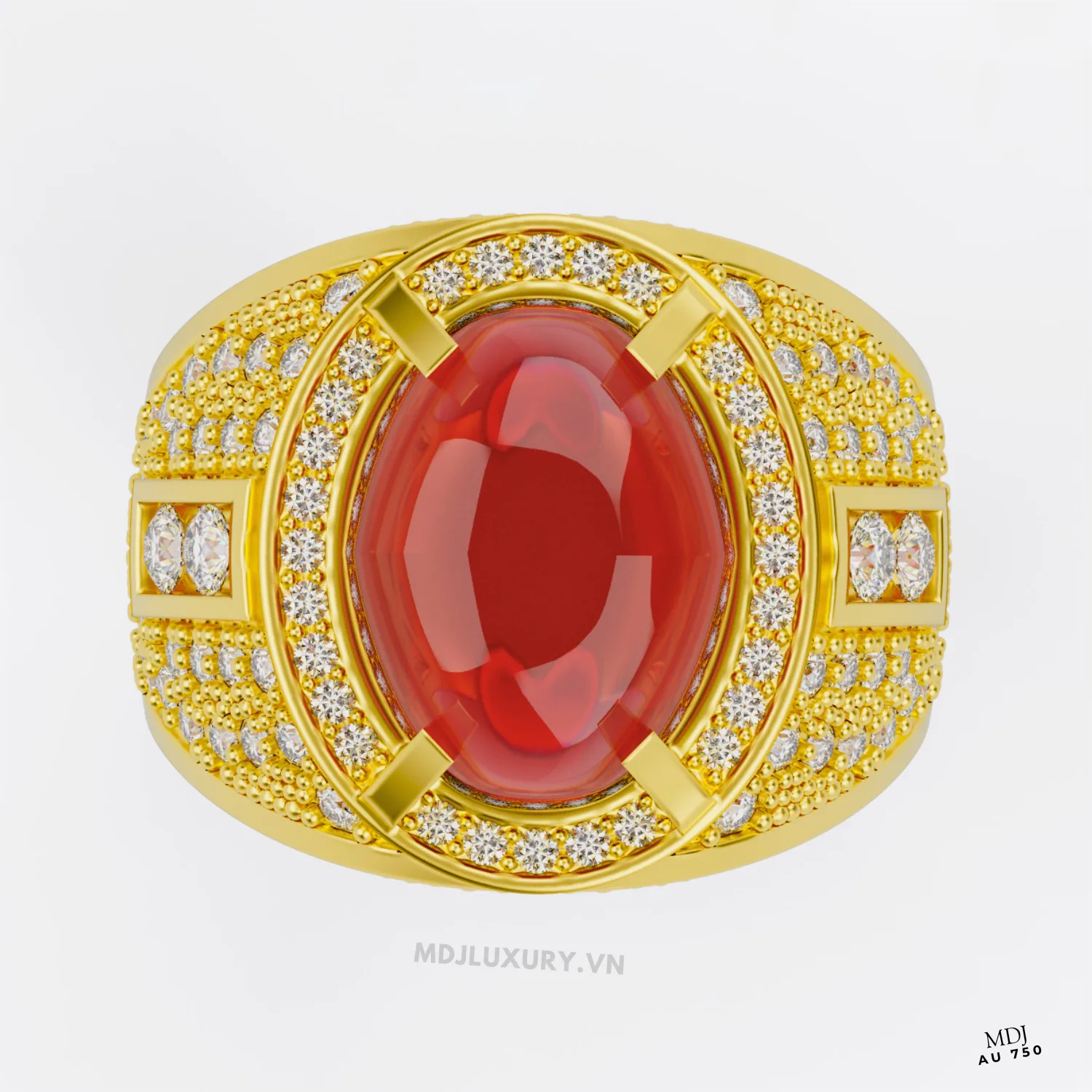 Nhẫn Nam Vàng 18K Cao Cấp MDJ Đá Ruby Sang trọng – NN354