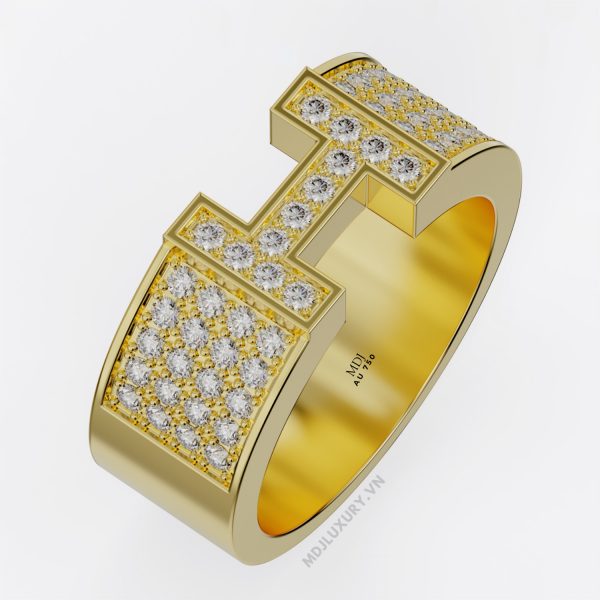 Nhẫn vàng nam chữ H Kim Cương NN177