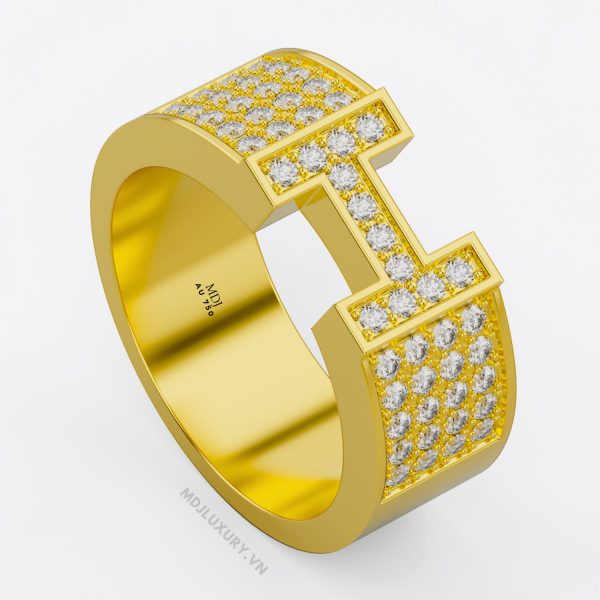Nhẫn vàng nam chữ H Kim Cương NN177