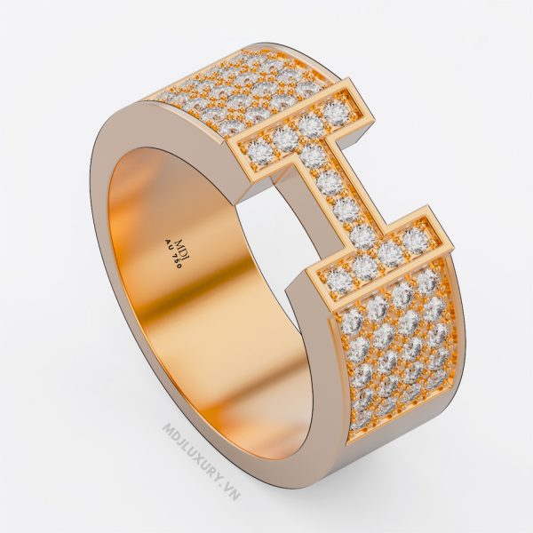 Nhẫn vàng nam chữ H Kim Cương NN177