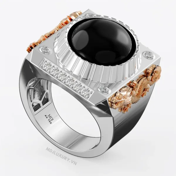 Nhẫn Nam Vàng 18K Song Long Đá Ruby Sang trọng – NN355