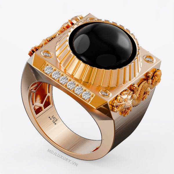 Nhẫn Nam Vàng 18K Song Long Đá Ruby Sang trọng – NN355