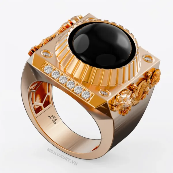 Nhẫn Nam Vàng 18K Song Long Đá Ruby Sang trọng – NN355
