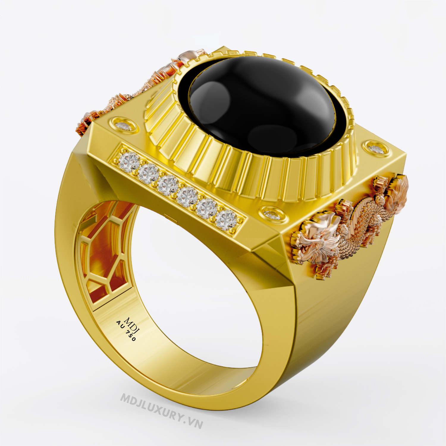 Nhẫn Nam Vàng 18K Song Long Đá Ruby Sang trọng – NN355