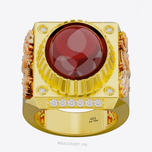 Nhẫn Nam Vàng 18K Song Long Đá Ruby Sang trọng – NN355