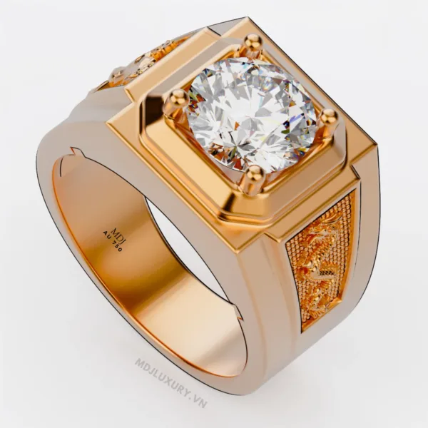 Nhẫn Nam Vàng Tây 14K Ruby Thiên Nhiên Song Ngọ- NN358