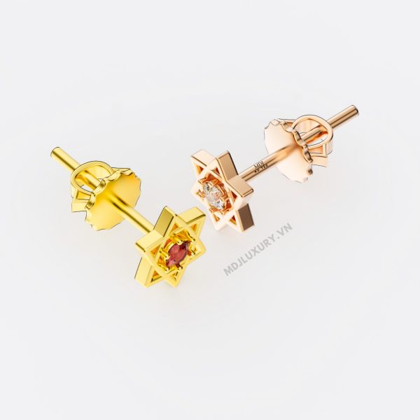 Bông Tai Nam Vàng Ngôi Sao Đính Kim Cương và Ruby Cao Cấp MDJ-HT21