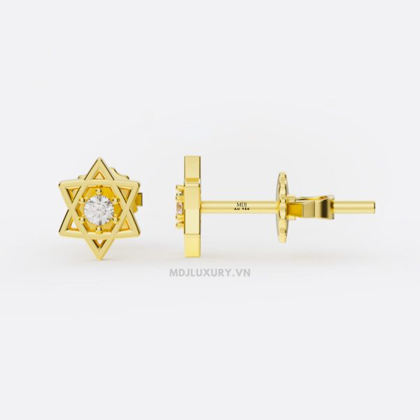 Bông Tai Nam Vàng Ngôi Sao Đính Kim Cương và Ruby Cao Cấp MDJ-HT21