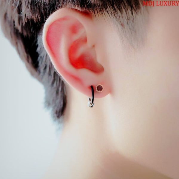 Bông Tai Nam Vàng Cao Cấp Đính Kim Cương ,Ruby MDJ HT18