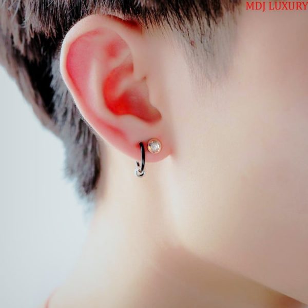 Bông Tai Nam Vàng Trắng Đá Kim Cương - Ruby -HT19