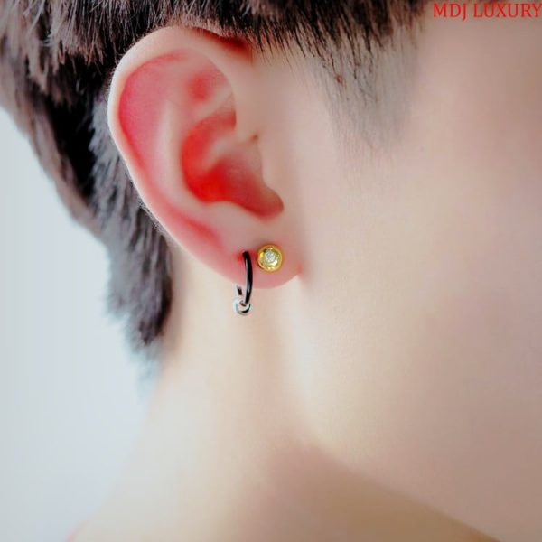 Bông Tai Nam Vàng Trắng Đá Kim Cương - Ruby -HT19