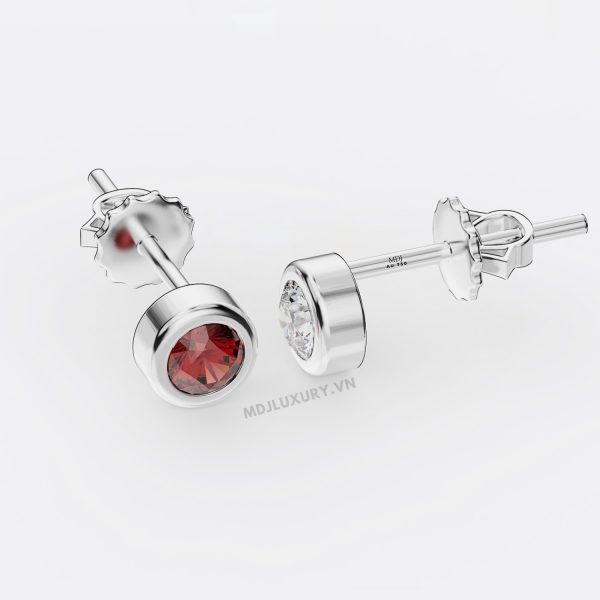 Bông Tai Nam Vàng Trắng Đính Kim Cương ,Ruby MDJ-HT20