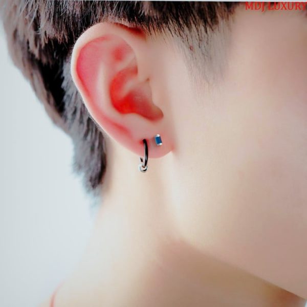 Bông Tai Nam Vàng Trắng Đính Kim Cương ,Ruby MDJ-HT22