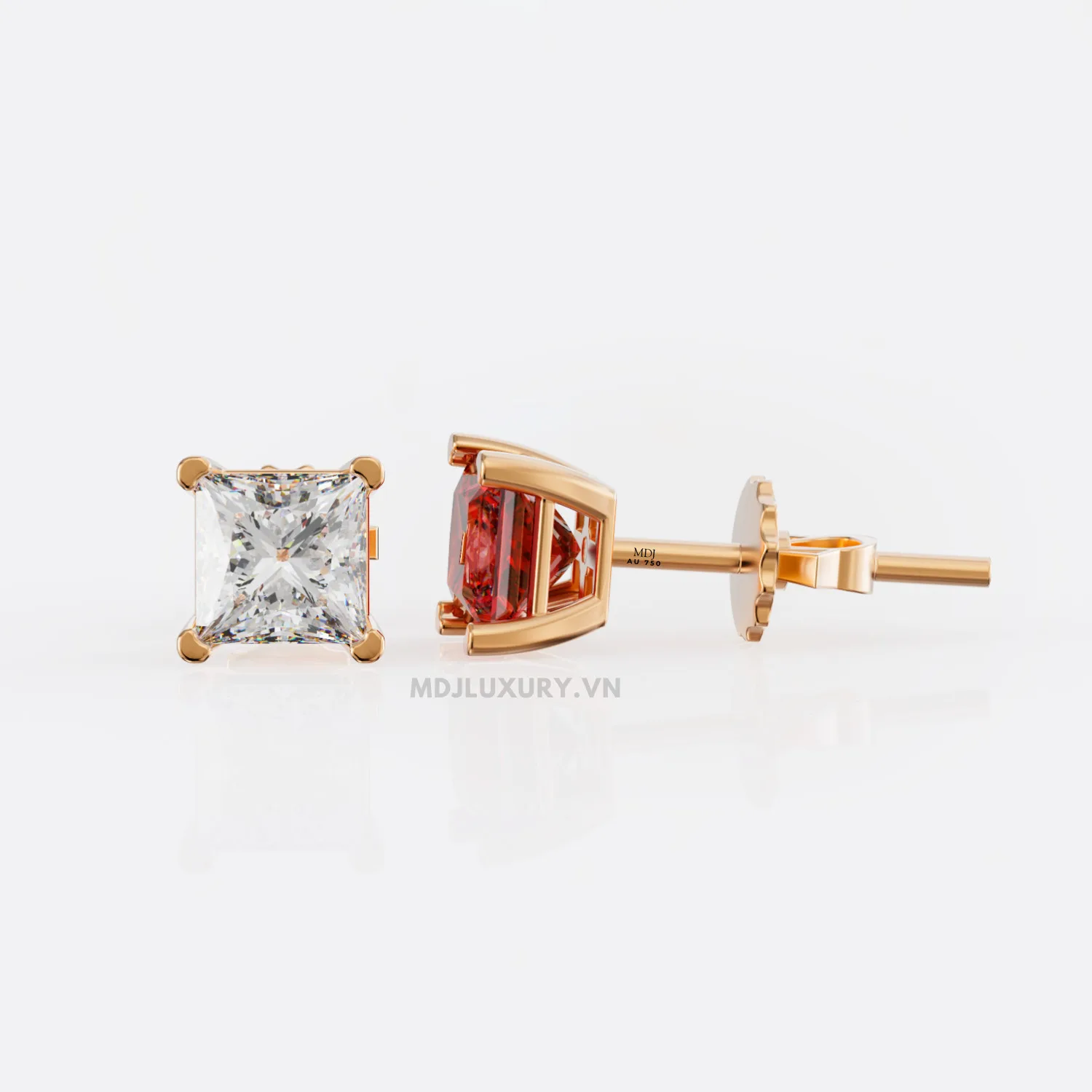 Bông Tai Nam Vàng Trắng Đá Ruby Thiên Nhiên MDJ-HT30