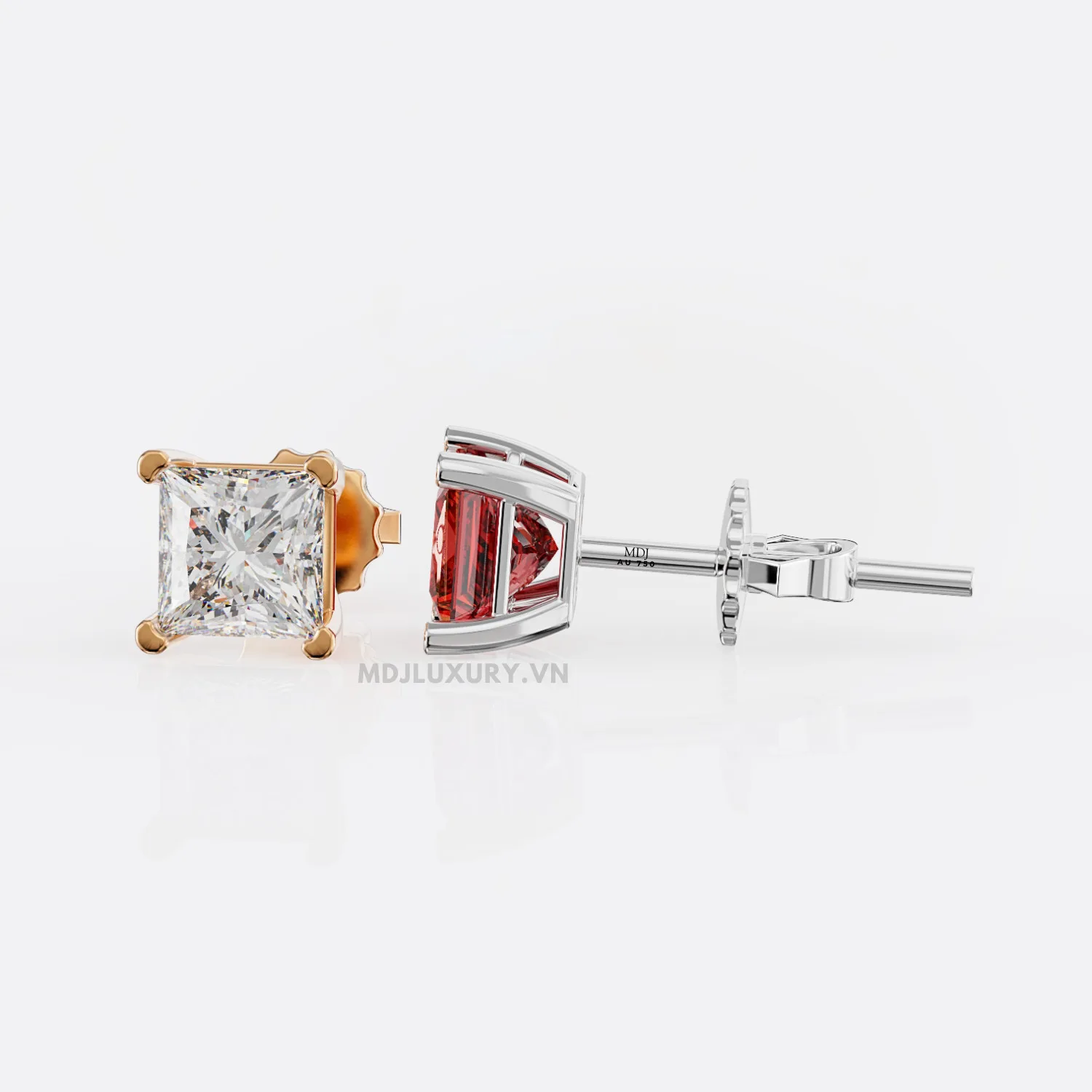 Bông Tai Nam Vàng Trắng Đá Ruby Thiên Nhiên MDJ-HT30