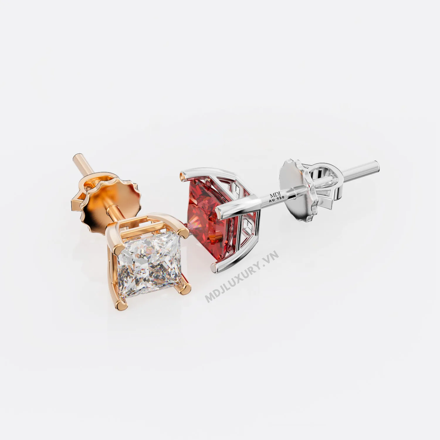 Bông Tai Nam Vàng Trắng Đá Ruby Thiên Nhiên MDJ-HT30