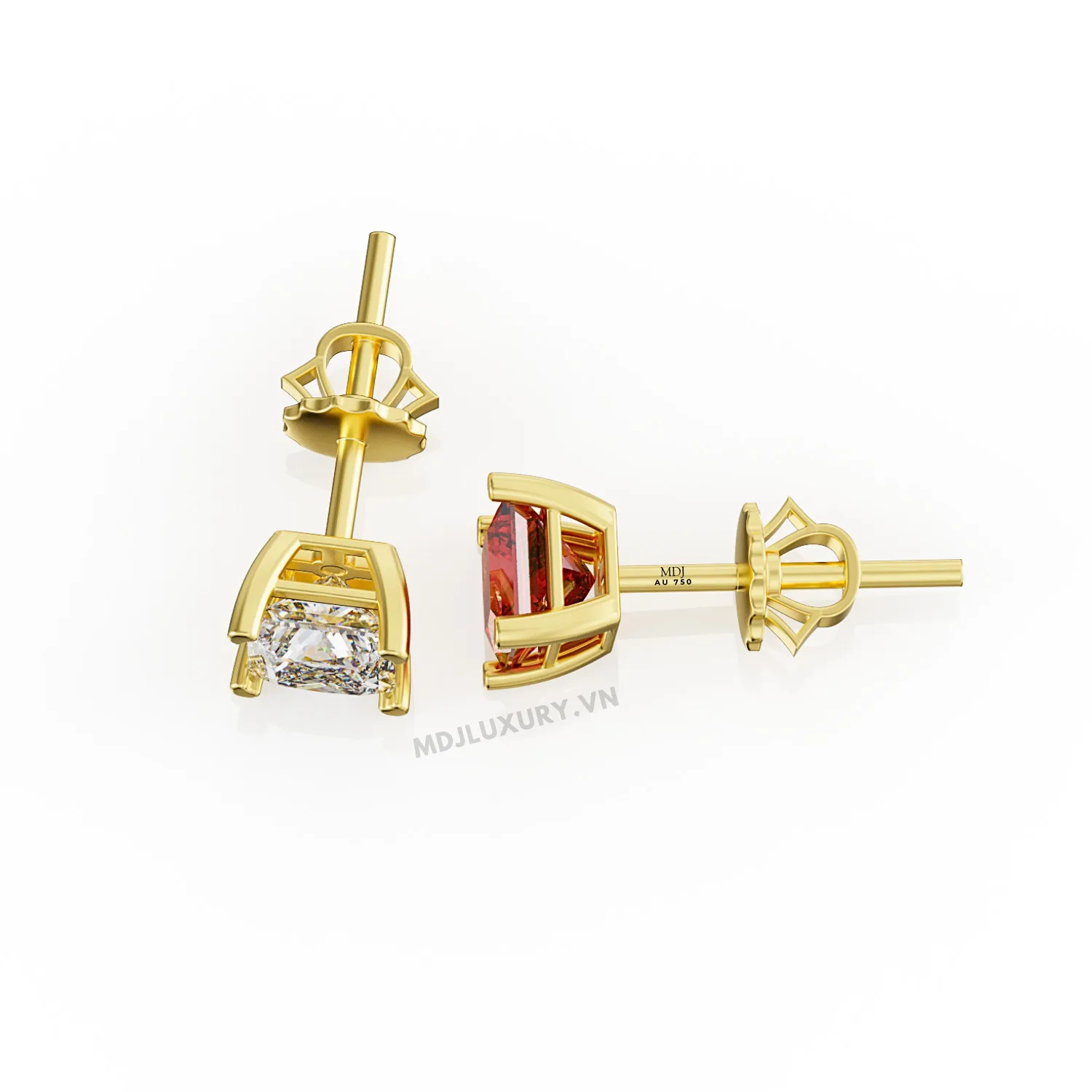 Bông Tai Nam Vàng Trắng Đá Ruby Thiên Nhiên MDJ-HT30
