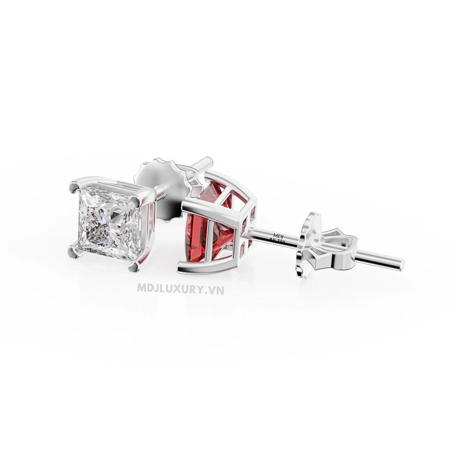 Bông Tai Nam Vàng Trắng Đá Ruby Thiên Nhiên MDJ-HT30