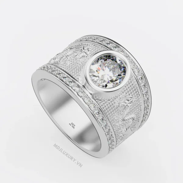 Nhẫn Nam Má Rồng Vàng Trắng 18K Đá Ruby Thiên Nhiên Cao Cấp - NN346