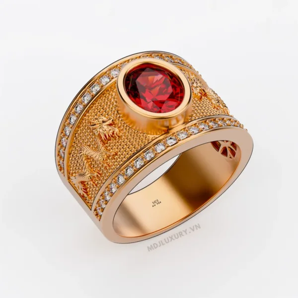 Nhẫn Nam Má Rồng Vàng Trắng 18K Đá Ruby Thiên Nhiên Cao Cấp - NN346