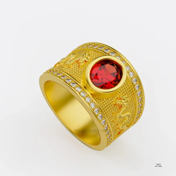 Nhẫn Nam Má Rồng Vàng Trắng 18K Đá Ruby Thiên Nhiên Cao Cấp - NN346