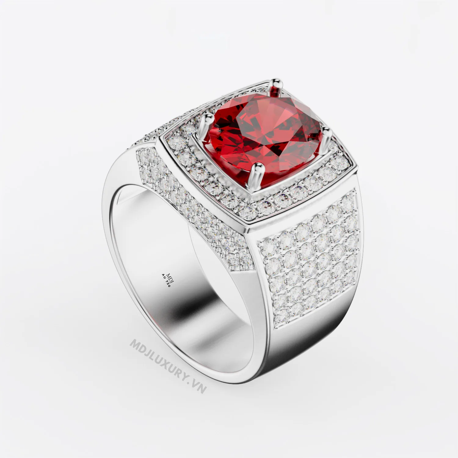 Nhẫn Nam Vàng 14K Cao Cấp MDJ Đá Ruby 18K - NN353