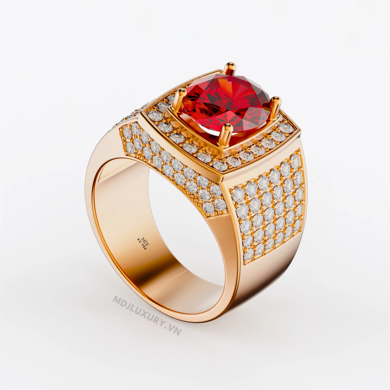 Nhẫn Nam Vàng 14K Cao Cấp MDJ Đá Ruby 18K - NN353