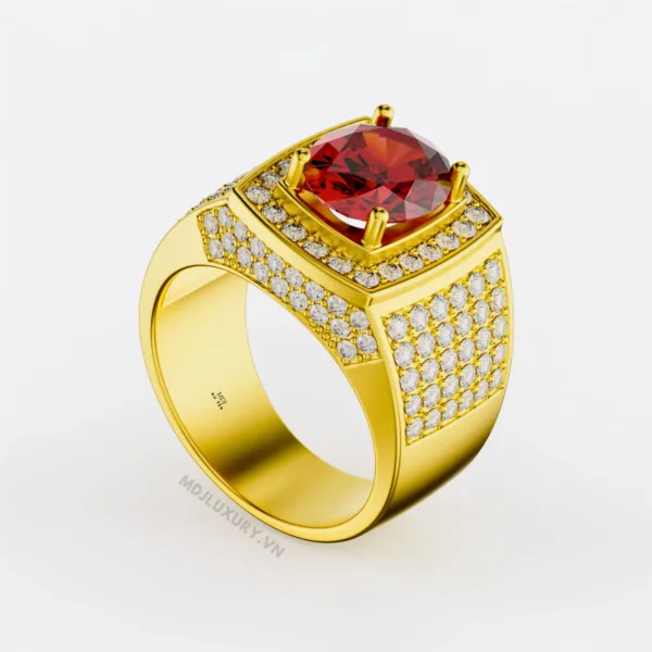 Nhẫn Nam Vàng 14K Cao Cấp MDJ Đá Ruby 18K - NN353