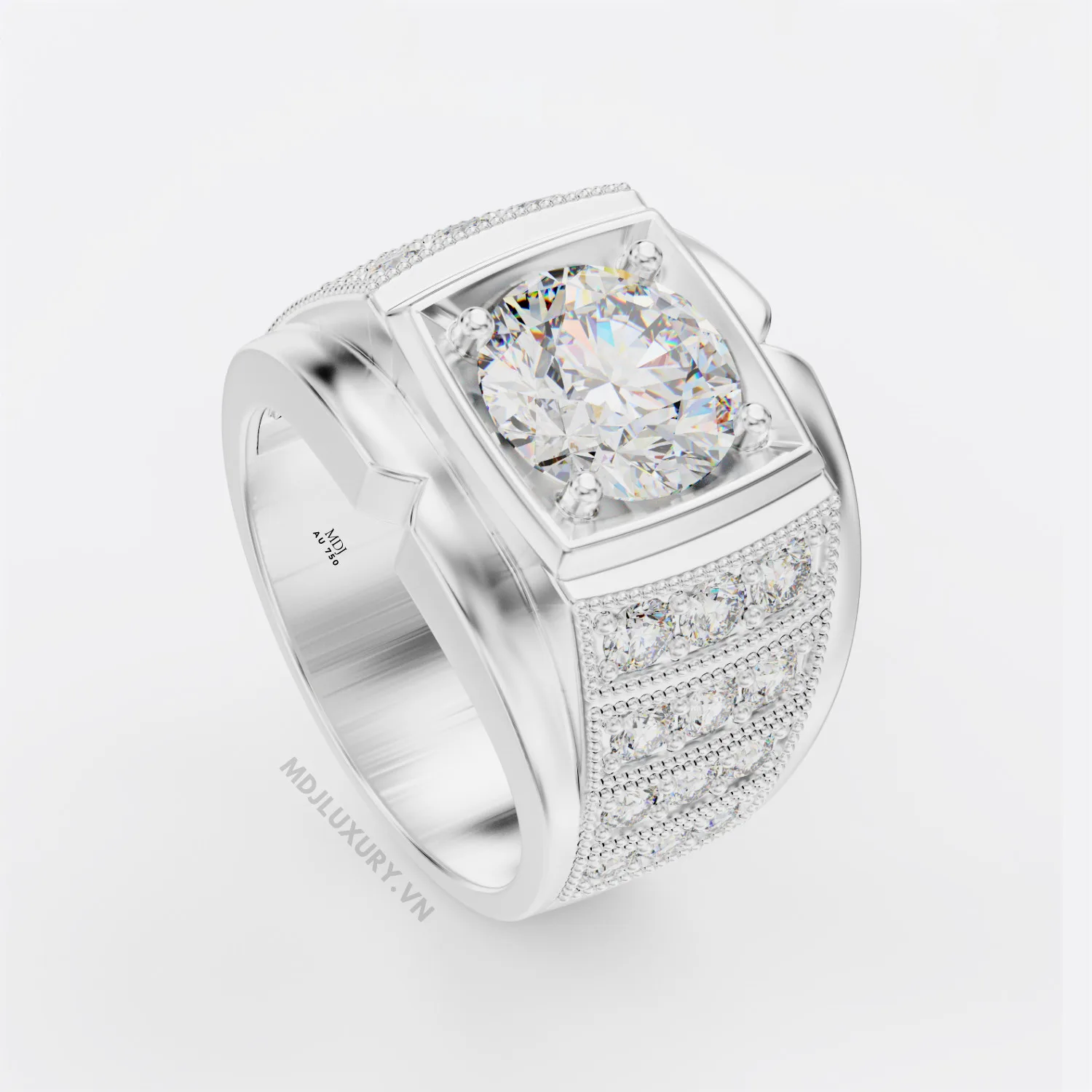 Nhẫn Nam Vàng Trắng Đá Ruby 18K MDJ LUXURY - NN363